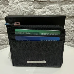 Porte-monnaie homme noir Armani Exchange – Porte-cartes élégant cuir, accessoire tendance Urban Chic