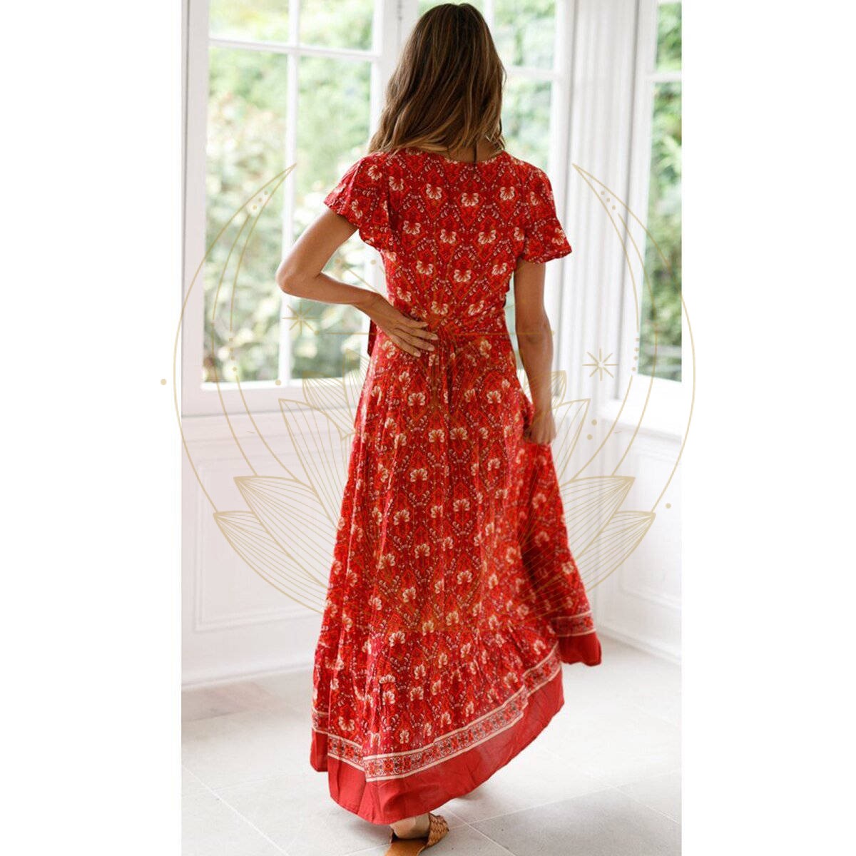 Robe Bohème Rouge Fendue Cache Coeur – Image 4