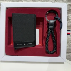 Coffret Porte-Carte et Porte-Clés en Cuir Noir Tommy Hilfiger – Accessoire Élégant Homme