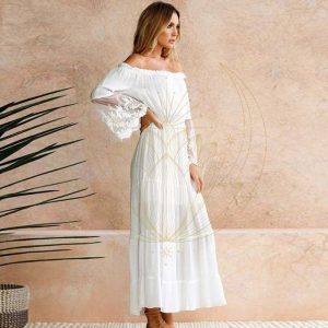 Robe Blanche Style bohème à épaules dénudées