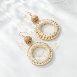 Boucles d&rsquo;oreilles bohèmes rotin rond