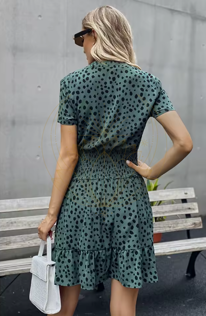 Robe verte estivale bohème à pois – Image 3