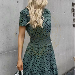 Robe verte estivale bohème à pois