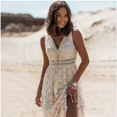 Robe Bohème Dentelle Beige – Image 2