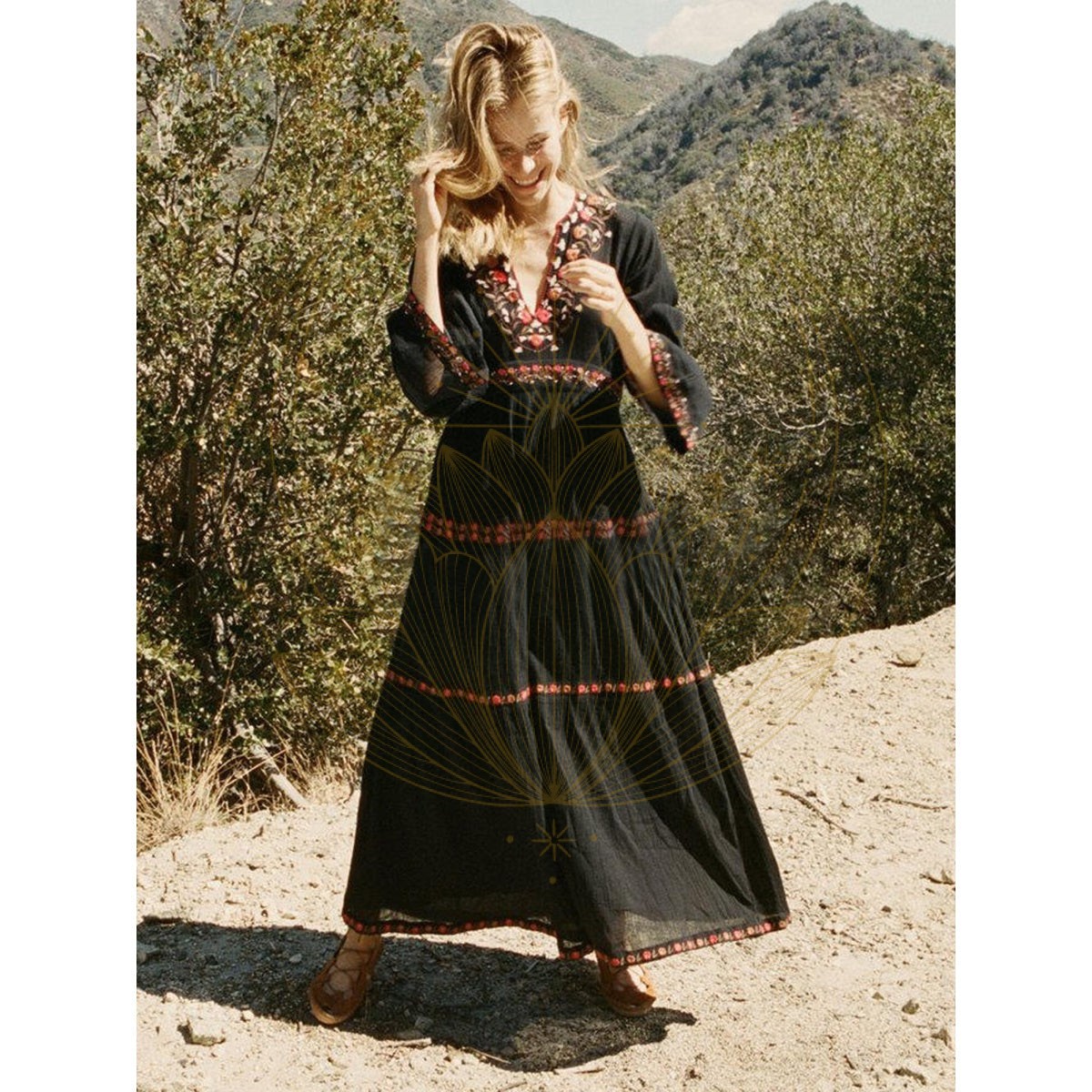 Robe Longue Bohème Dentelle Noire