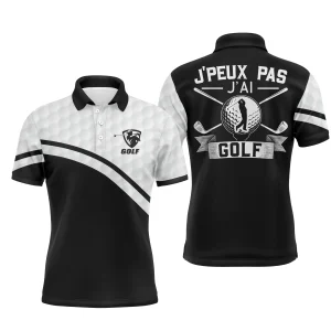 Alpenext Polo de Golf, Polo de Sport Manches Longues Homme Femme, Noir et Blanc, Motif Balle de Golf, Golfeur, Golfeuse, J'peux Pas, J'ai Golf - CT03062230