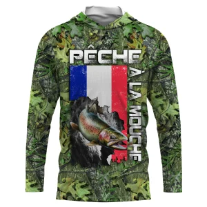 T-shirt Anti UV Pêche à la Mouche avec Drapeau Français - Confort Camouflage pour Toute Saison - CT15072010