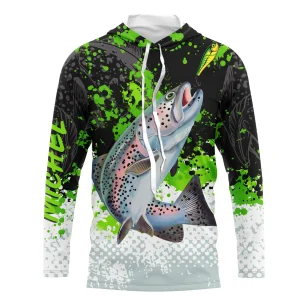 Anti-UV Shirt Personnalisé Pêche À La Truite, Vert Noir Blanc, Cadeau Idéal Pêcheur - CT25072217