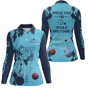 Polo Femme Personnalisé, Cadeau Humour Bouliste, J'Peux Pas J'ai Boule Bretonne