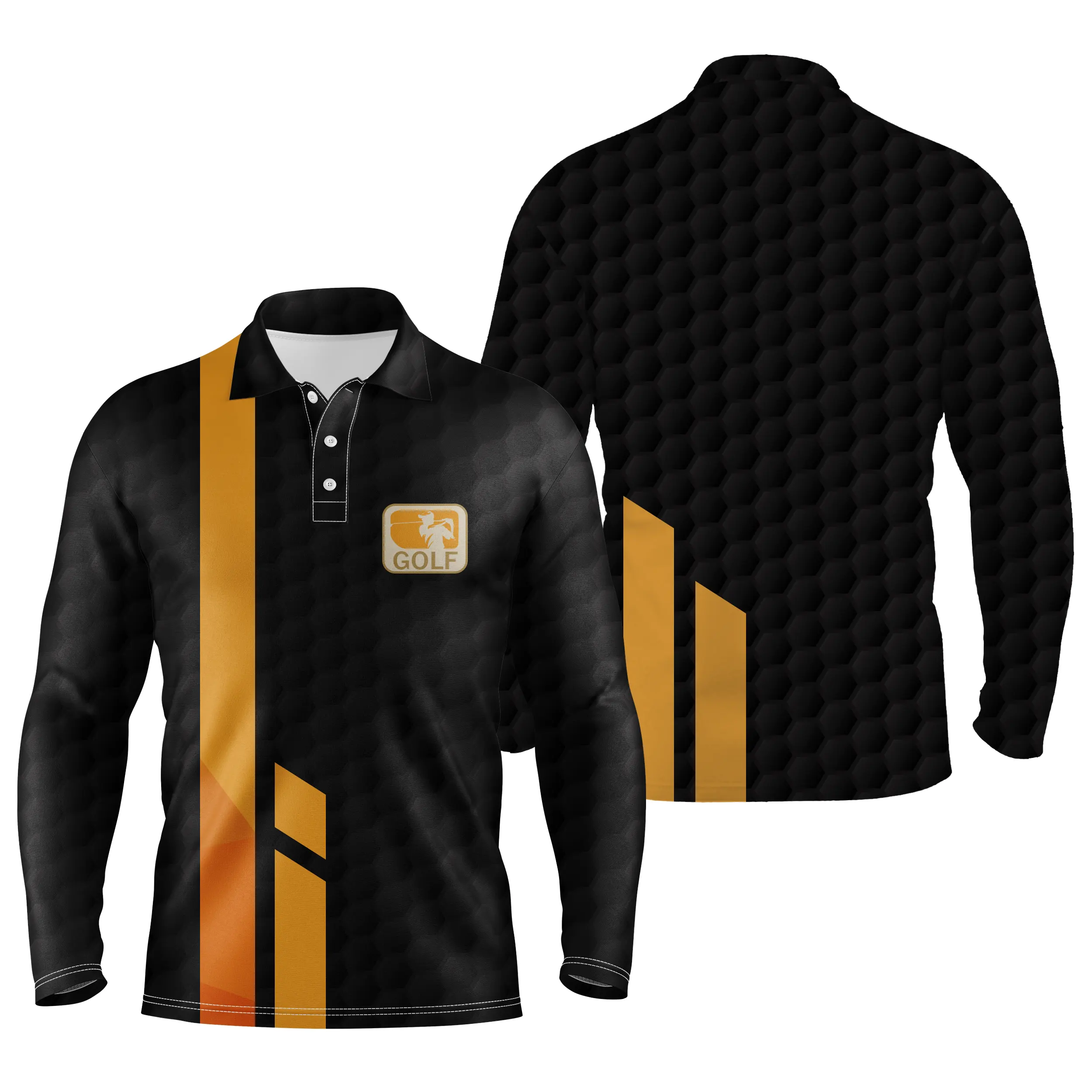 Polo de Sport Homme Femme Noir et Jaune, Golfeur, Golfeuse, Motif Balle de Golf - CTS120052229 – Image 3