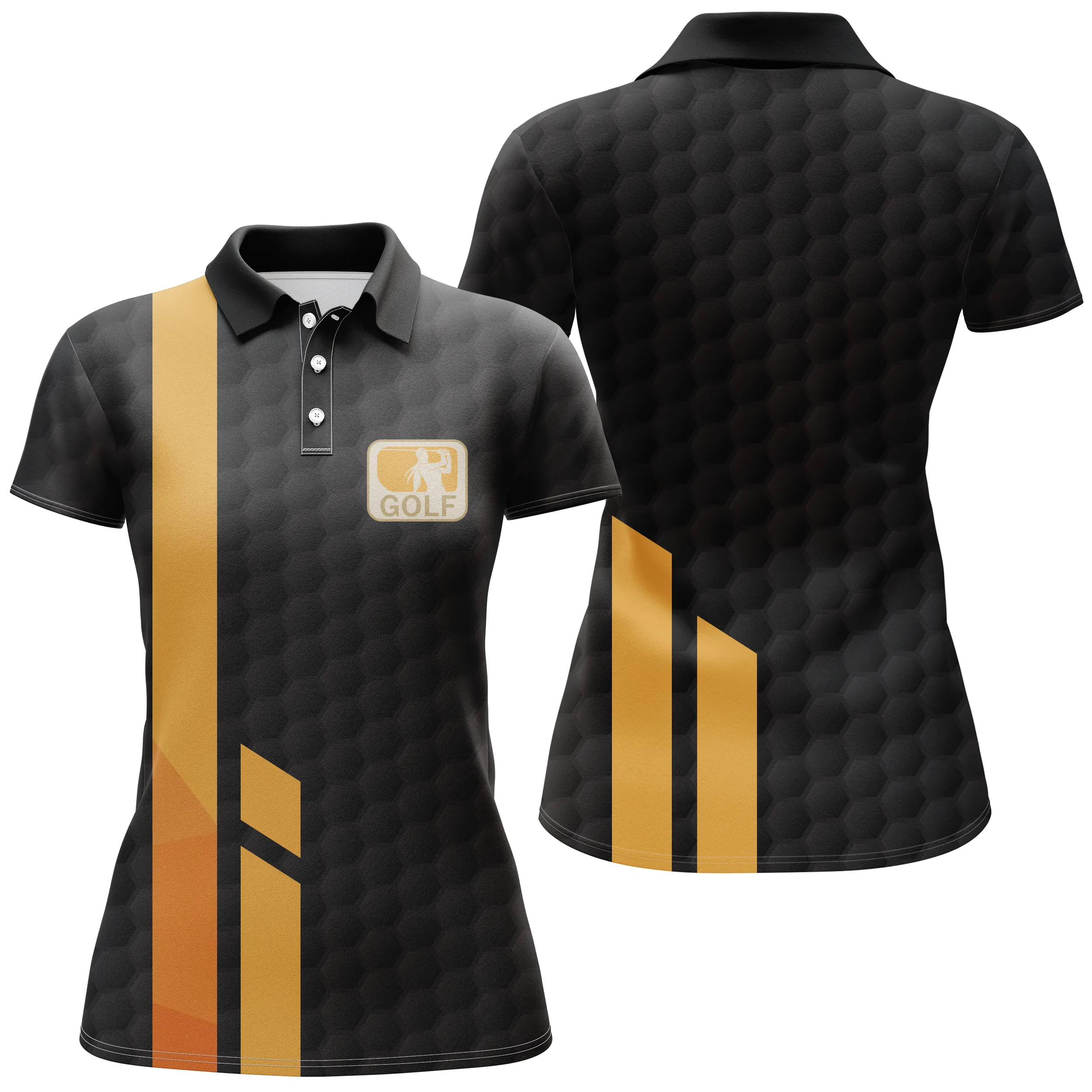 Polo de Sport Homme Femme Noir et Jaune, Golfeur, Golfeuse, Motif Balle de Golf - CTS120052229 – Image 2