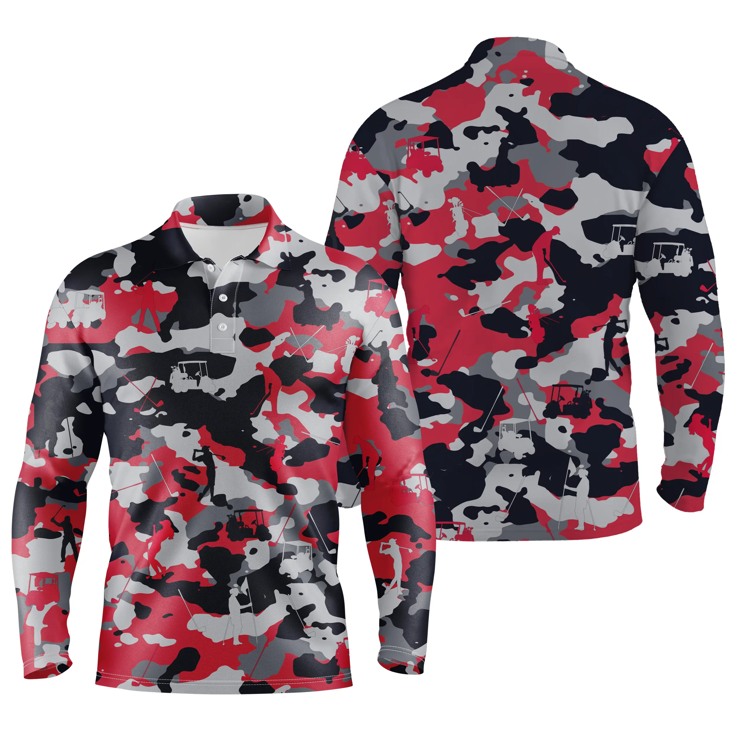 Rouge Noir et Blanc Camouflage, Polo de Golf, Polo de Sport Homme Femme, Cadeau Original pour Fans de Golf, Motif Militaire, Golfer, Club de Golf, Voiture de Golf - CTS19052220 – Image 3