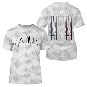 Camouflage Blanc et Noir, Cadeau Original Pêcheur, Tee shirt All-Over, T-Shirt Anti-UV, Cannes à Pêche tricolore Bleu Blanc Rouge - CTS20052222