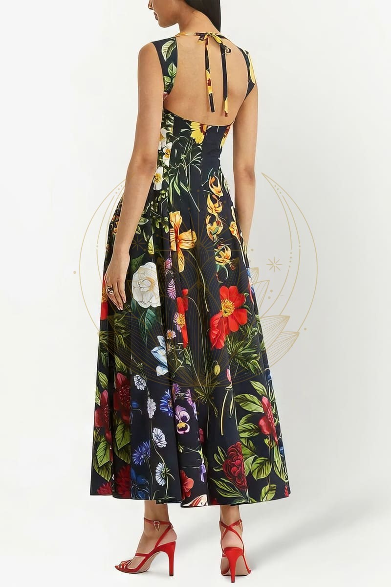 Robe Bohème Col Carré Fleurs Exotiques – Image 3