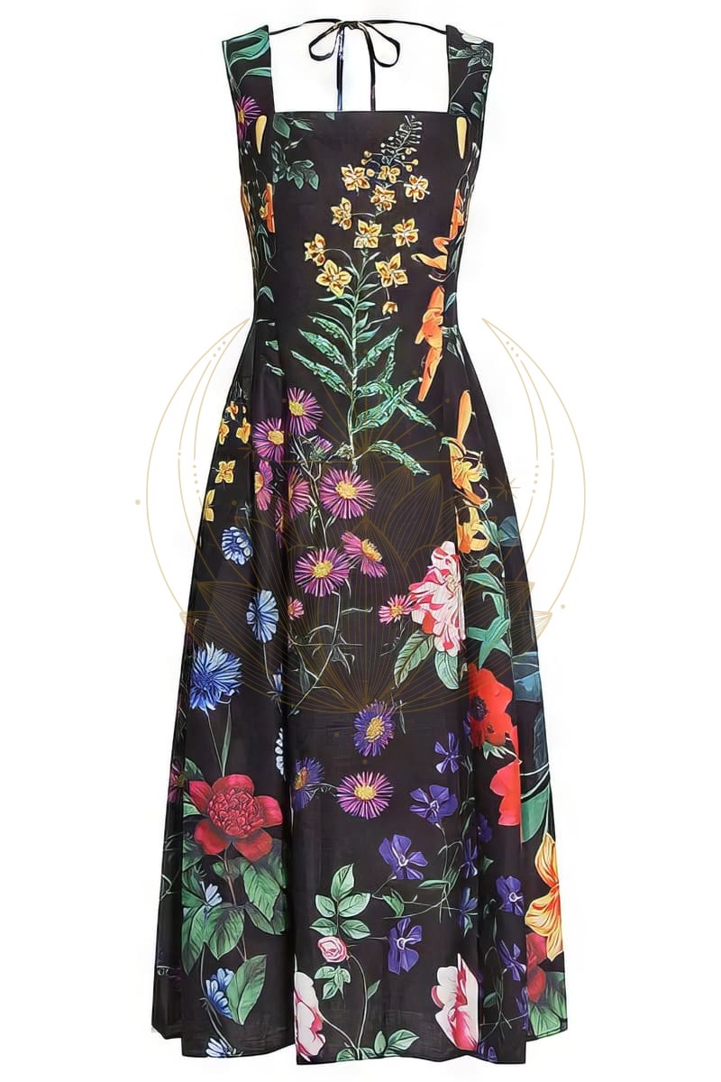 Robe Bohème Col Carré Fleurs Exotiques – Image 4