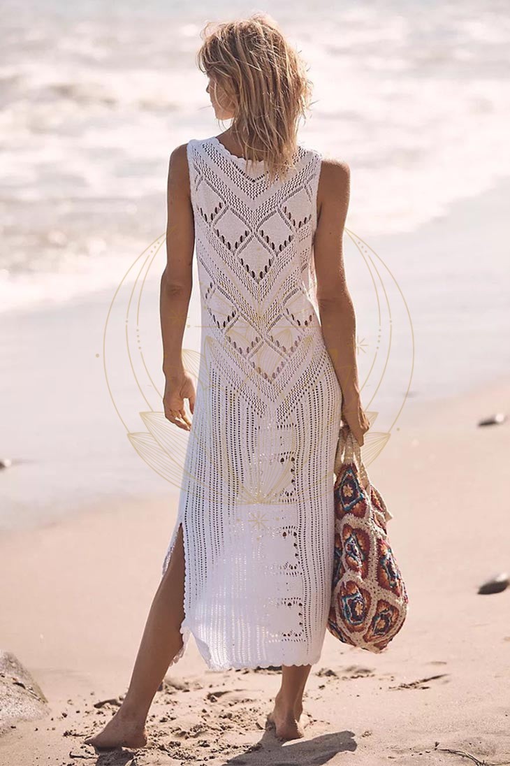 Robe Bohème Blanche Tricotée de Plage – Diane – Image 2