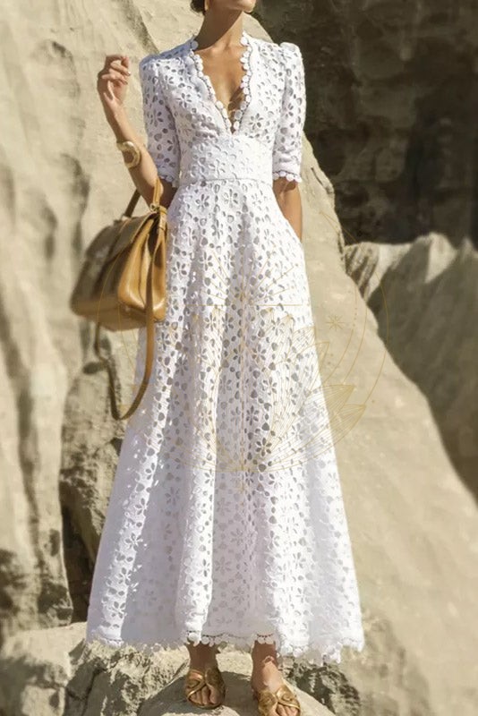 Robe Bohème Longue Dentelle Blanche – Octavia