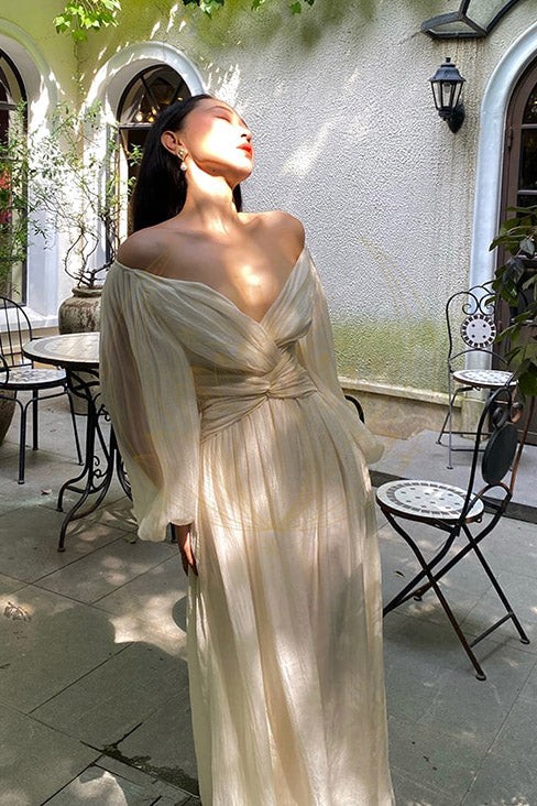 Robe Bohème Plissée Beige – Honorine – Image 4