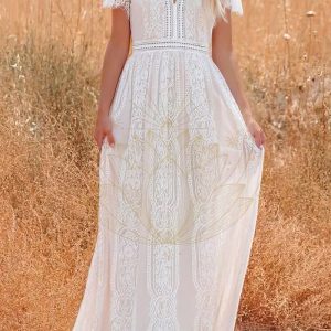 Robe Longue Bohème Blanche en Dentelle – Alba