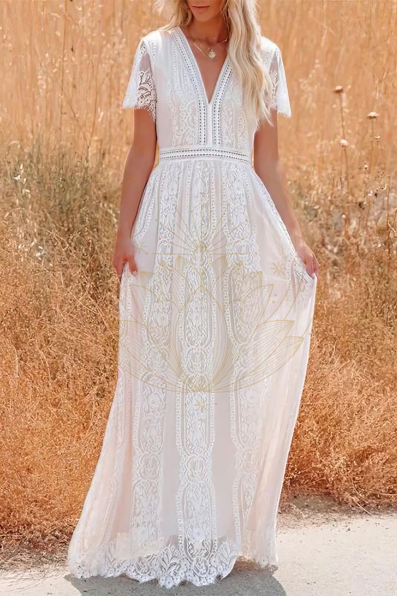 Robe Longue Bohème Blanche en Dentelle – Alba