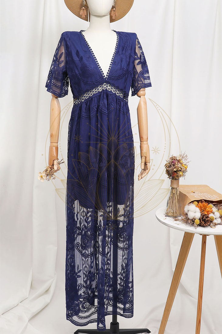 Robe Longue Bohème Noire en Dentelle – Hanaé – Image 8