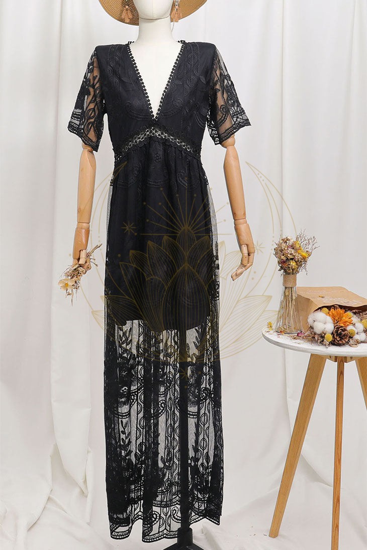 Robe Longue Bohème Noire en Dentelle – Hanaé – Image 2