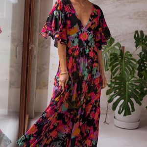 Robe Longue Manche Courte Bohème – Faustine