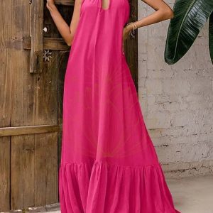 Robe Boho Longue Volants Rose