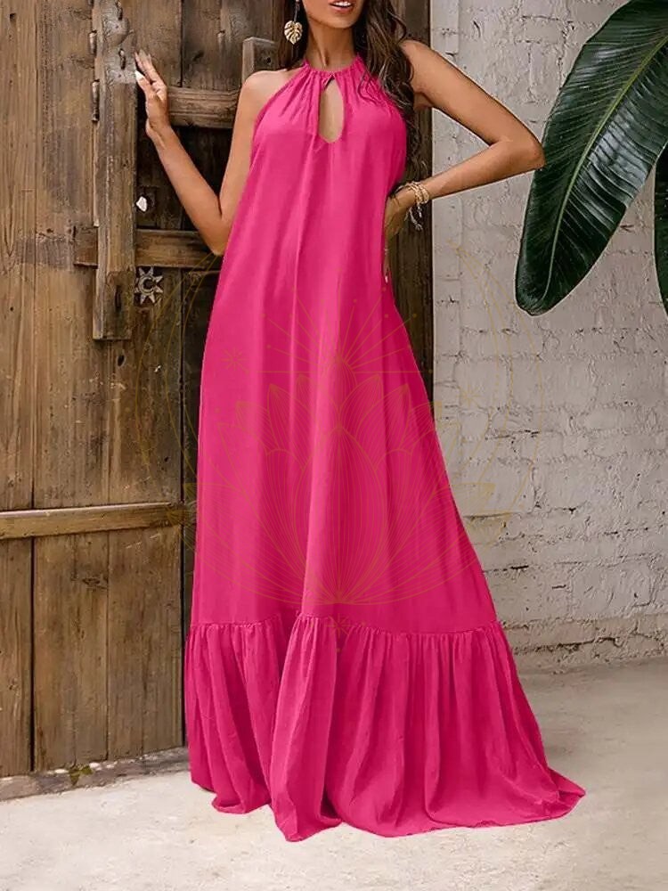 Robe Boho Longue Volants Rose – Image 2