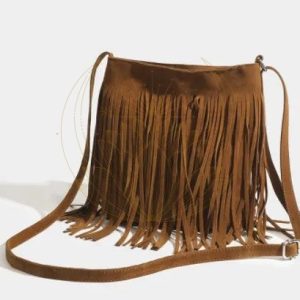 Sac à bandoulière vintage en daim à franges marron