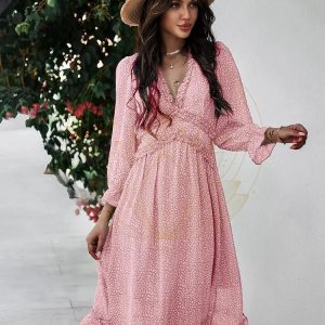 Robe mi-longue florale rose