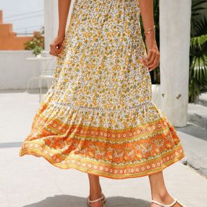 Jupe Longue Bohème Fleurs Orange