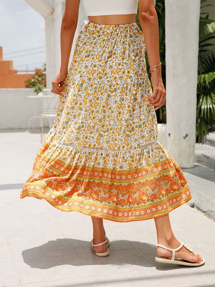 Jupe Longue Bohème Fleurs Orange – Image 2