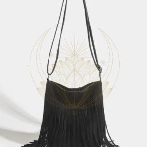 Sac à bandoulière vintage en daim à franges noir