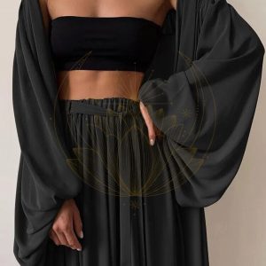 Ensemble Noir Pantalon Ample + Crop Top + Gilet