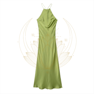 Robe longue satin jaune citron vert