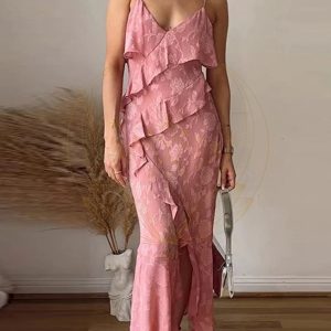 Robe longue d&rsquo;été à volants Jacquard floral