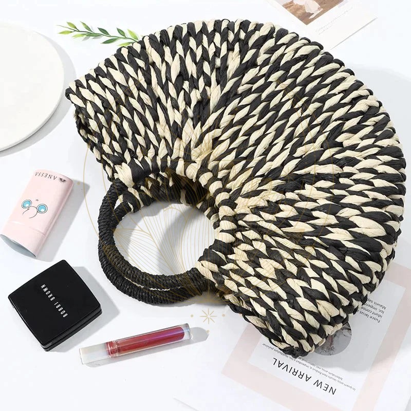 Sac Panier Osier Rond Beige – Image 9