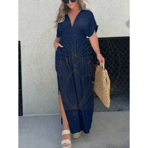Robe longue d’été bohème chic bleu marine