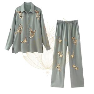 Ensemble chic satin kaki avec paillettes