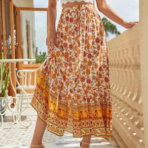 Jupe Longue Bohème Citron Orange