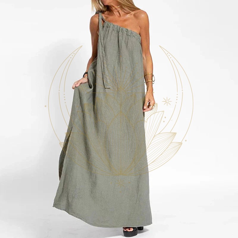 Robe kaki longue chic bohème coton – Image 2