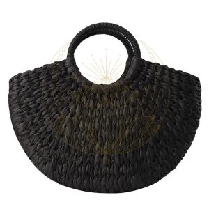 Sac Panier Osier Rond Noir et Blanc