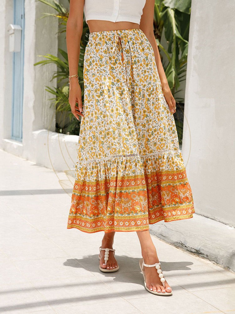 Jupe Longue Bohème Fleurs Orange – Image 6