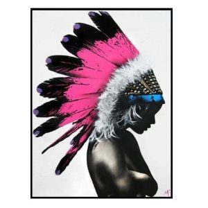 Tableau Indien Femme coiffe rose