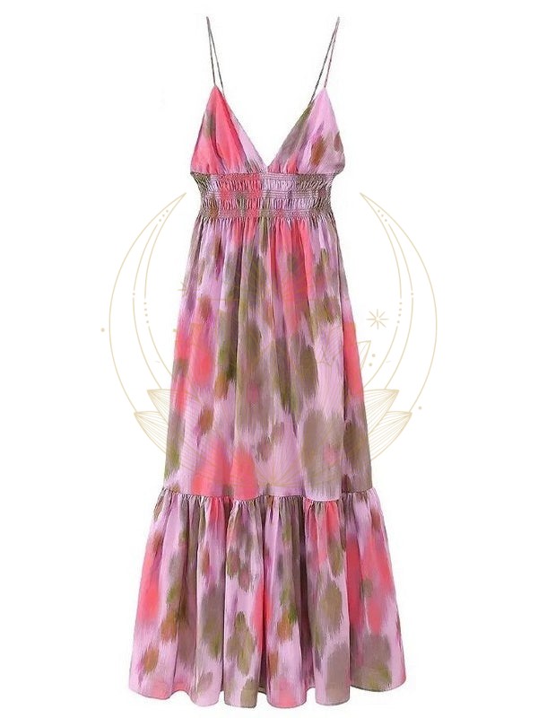 Robe Longue à Bretelles Imprimés Rose Violet – Image 2