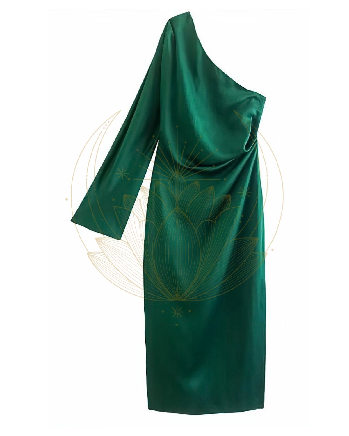 Robe drapée asymétrique satin vert – Image 2