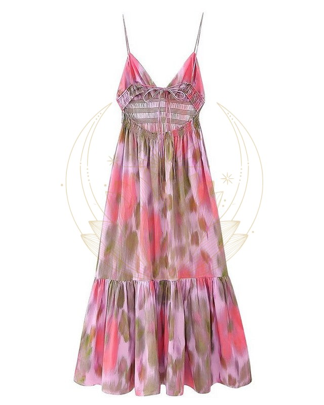 Robe Longue à Bretelles Imprimés Rose Violet – Image 3