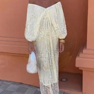 Robe Longue Sequins Blanche