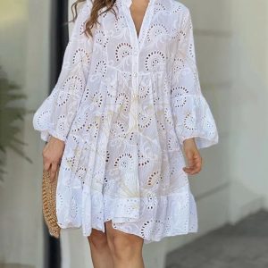 Robe Midi Broderie Bohème Blanc